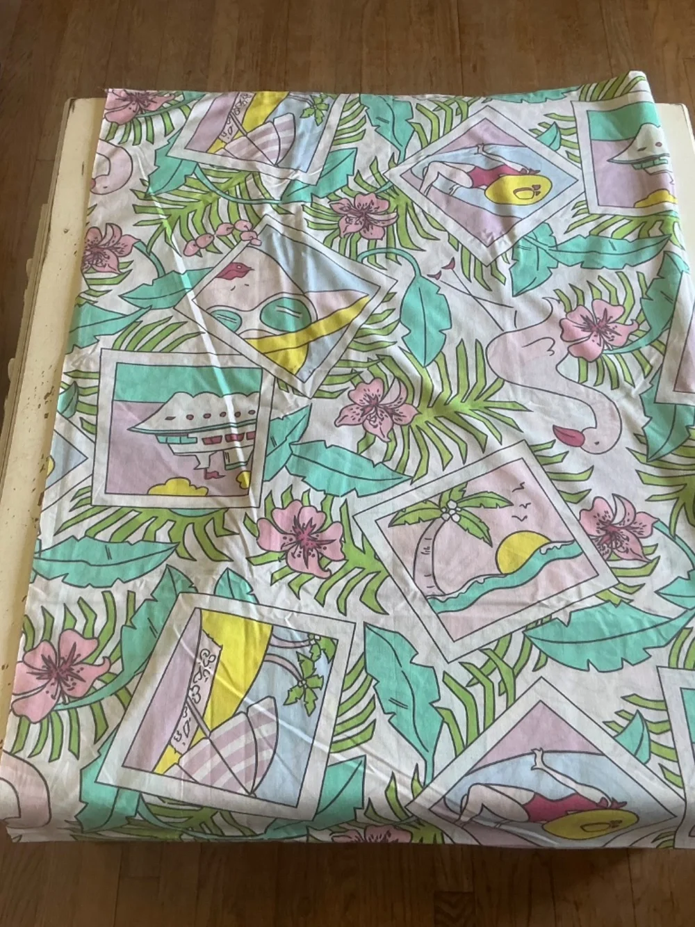 2 Vintage PACIFIC non iron Bon Voyage Vacation Print TWIN Flat Sheets